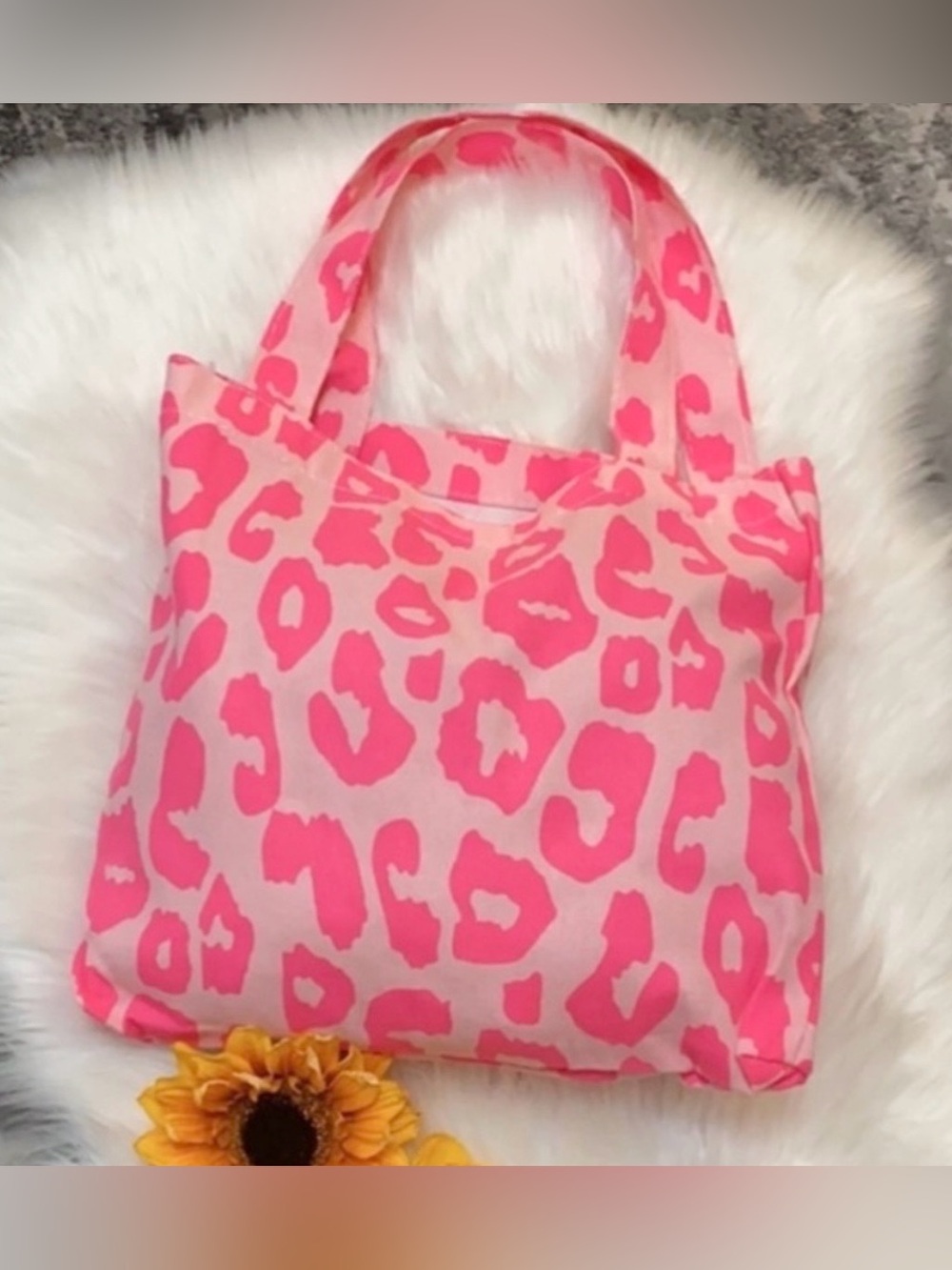 Pink Leopard Canvas Shoulder Travel Tote Bag Large NEW!